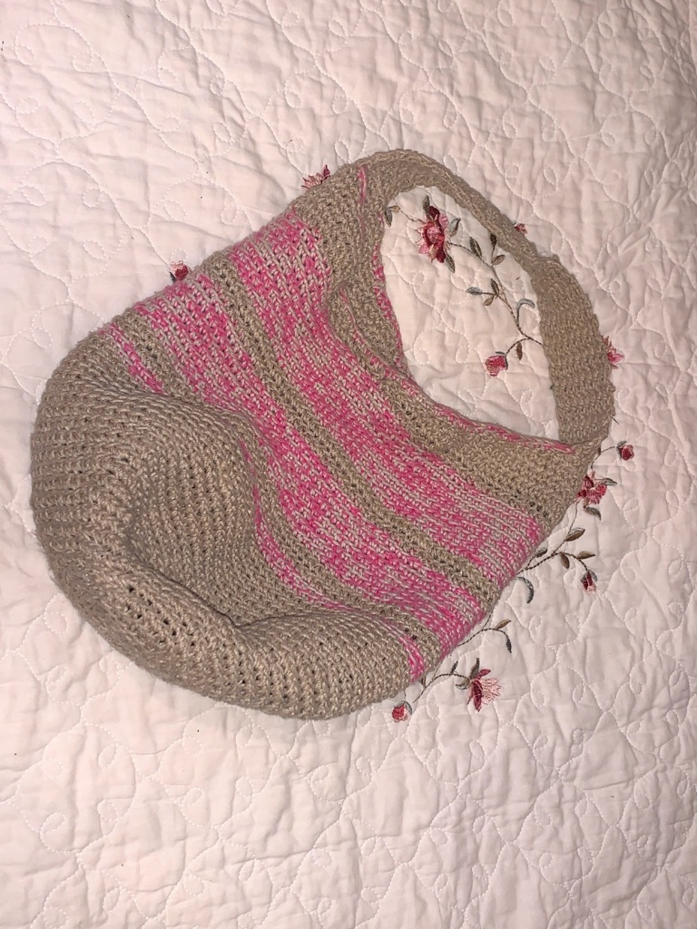 Handwoven Pink and Tan Shoulder Bag